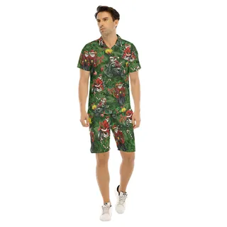 Motorcycle Santa Claus Hawaiian Shirt And Shorts For Men