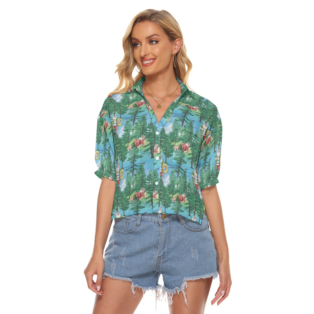 Funny Santa Christmas Hawaiian Crop Top - variant image 1
