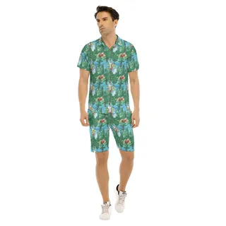 Set Santa Christmas Hawaiian Shirt And Shorts For Men