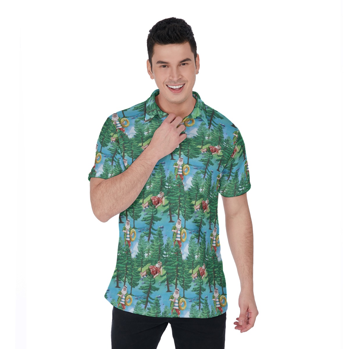 Funny Santa Christmas Hawaiian Polo Shirt - variant image 1