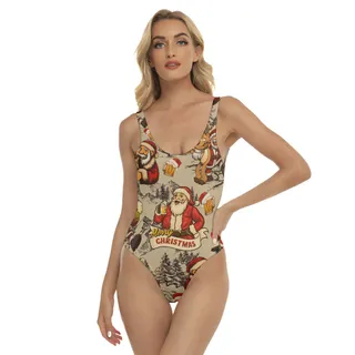 Funny Santa Claus Drinking Beer Christmas Aloha Swimsuit For Women