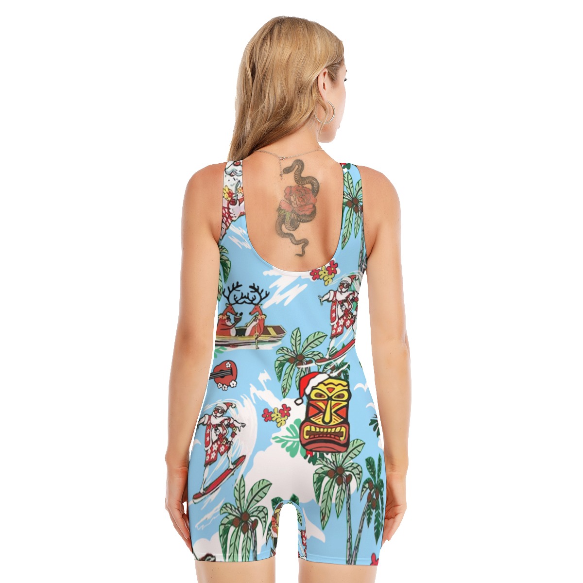 Reindeer And Santa Surfing Aloha Sleeveless Swimsuit For Women