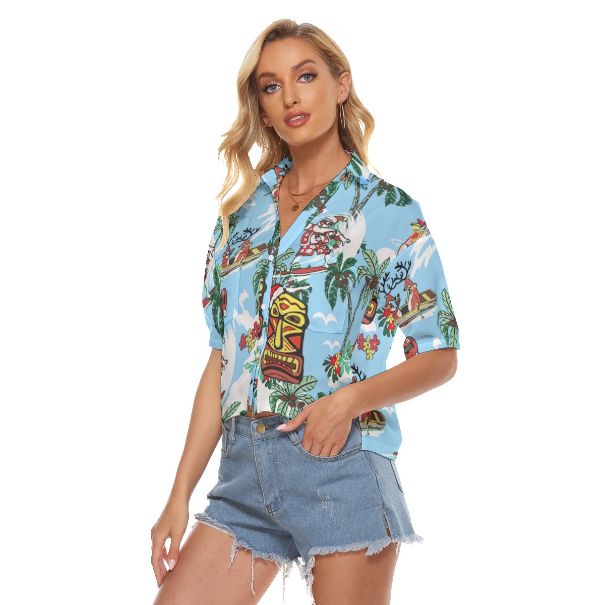 Ugly Christmas Hawaiian Crop Top Shirt For Women