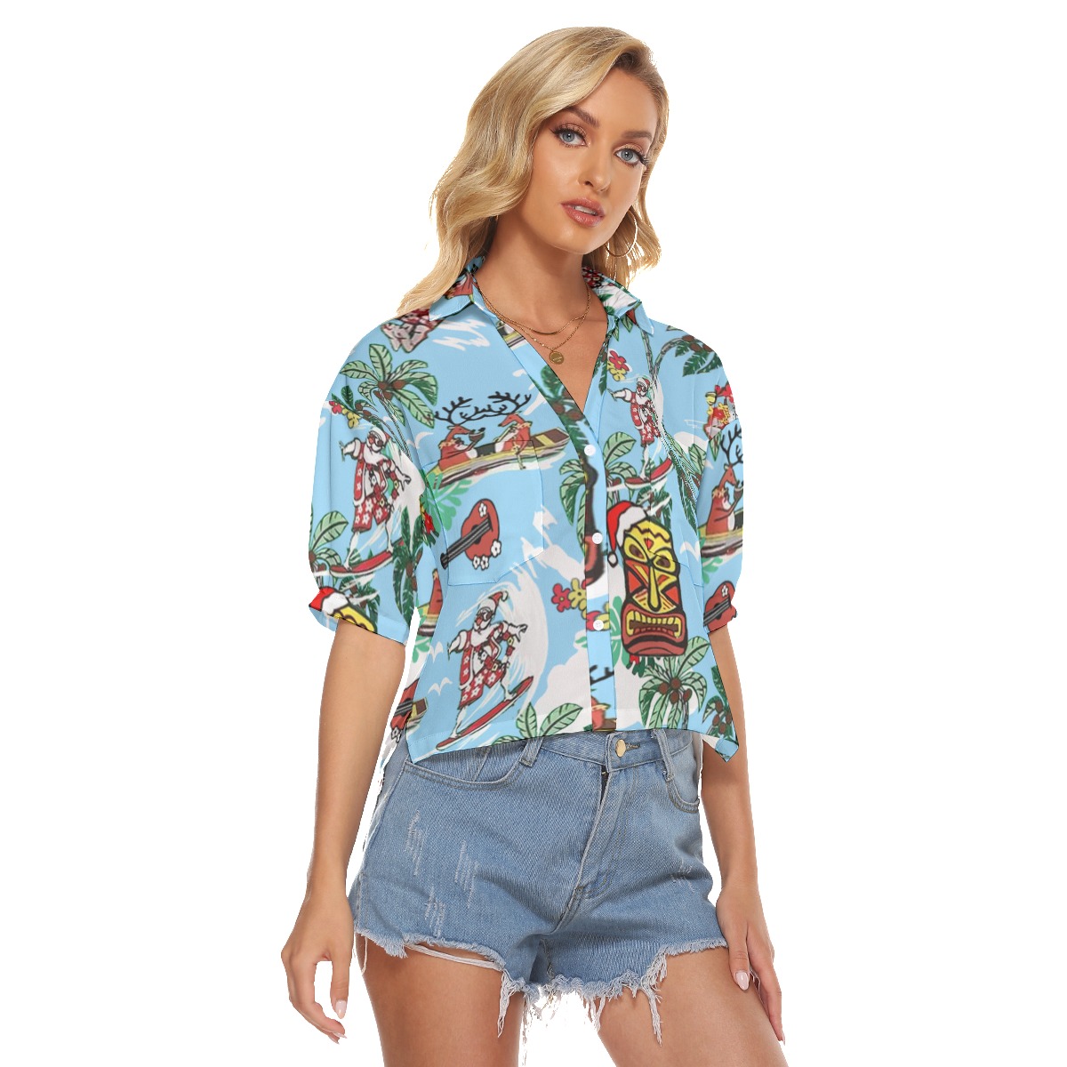 Ugly Christmas Hawaiian Crop Top Shirt For Women