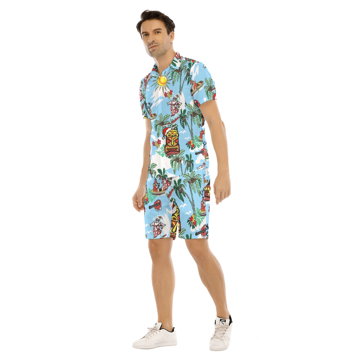 Tiki Christmas Hawaiian Shirt And Shorts For Men
