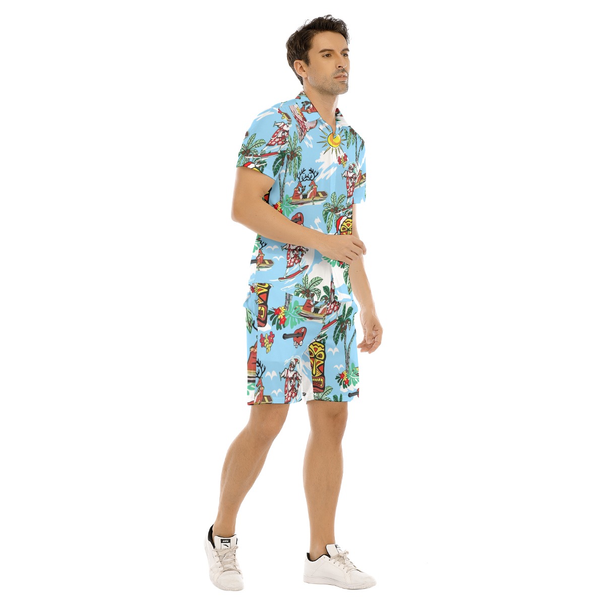 Tiki Christmas Hawaiian Shirt And Shorts For Men