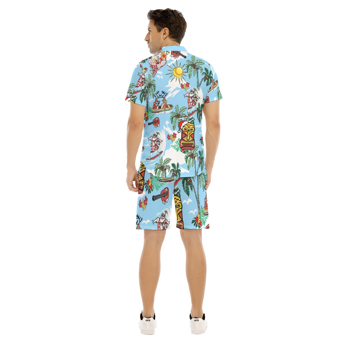Tiki Christmas Hawaiian Shirt And Shorts For Men