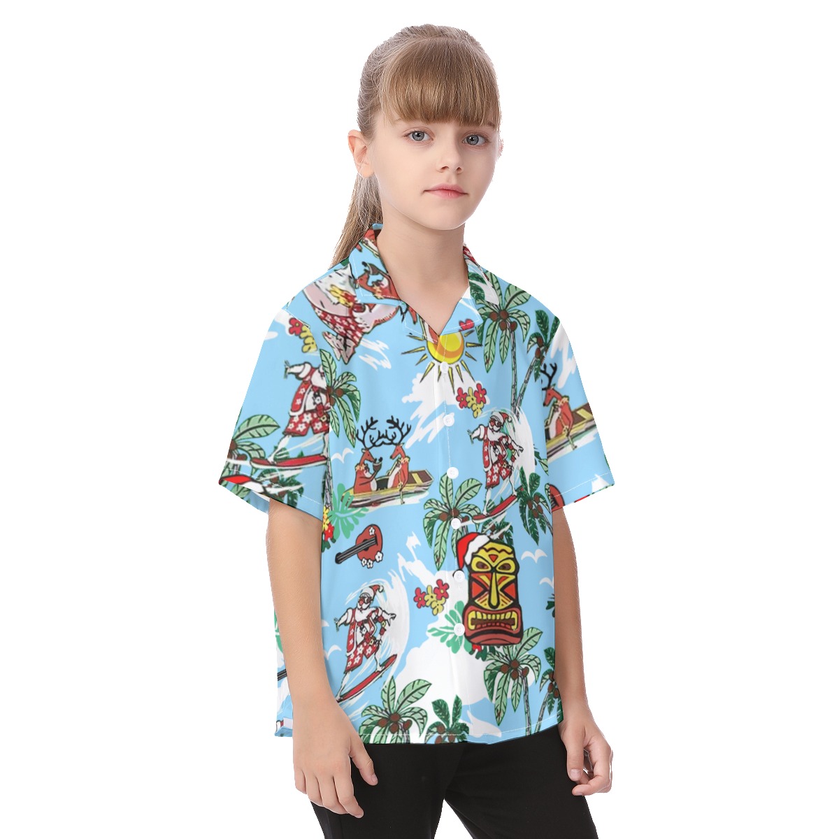 Tropical Christmas Aloha Button Up Shirt For Kids