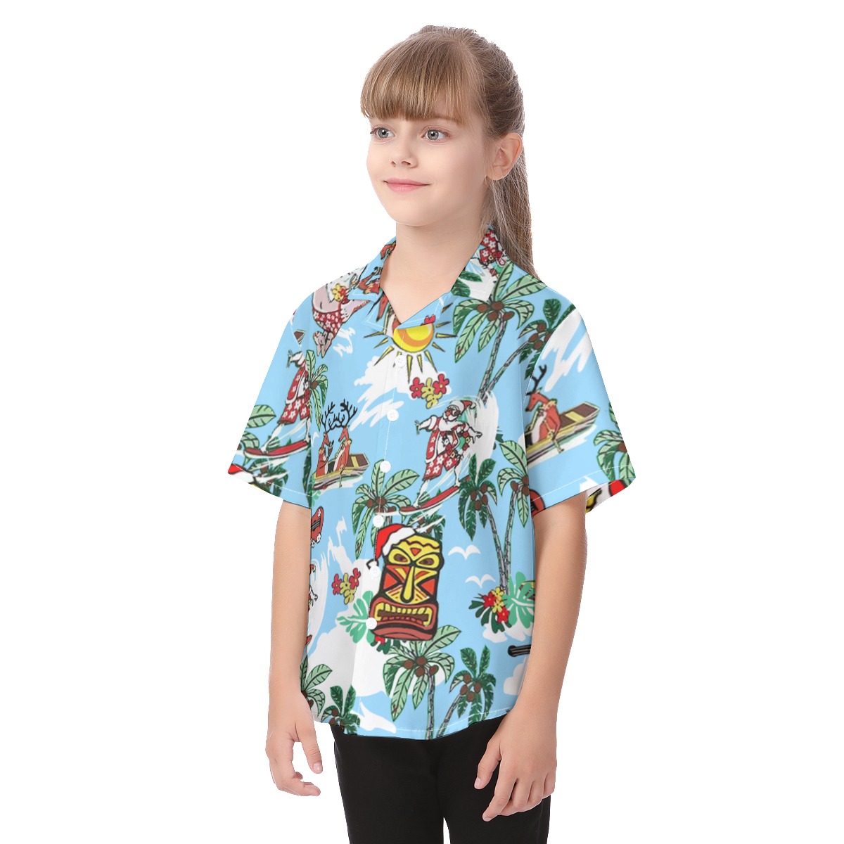 Tropical Christmas Aloha Button Up Shirt For Kids
