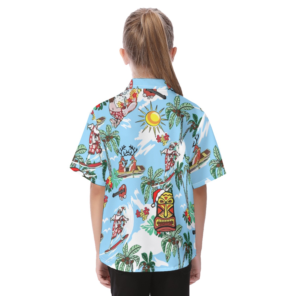 Tropical Christmas Aloha Button Up Shirt For Kids
