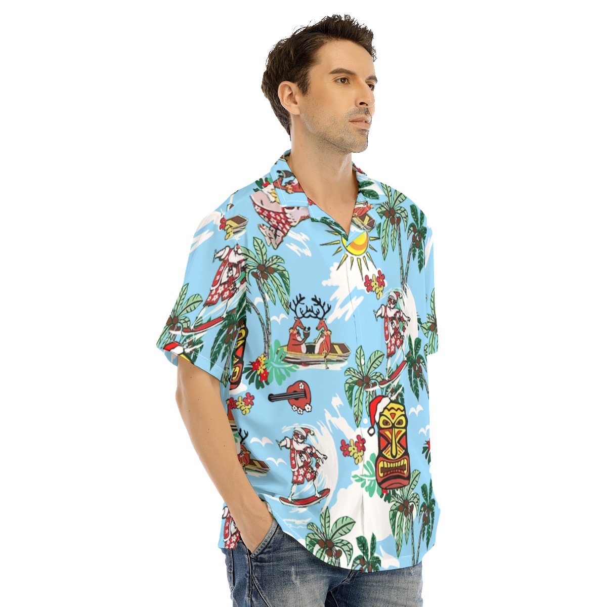 Tropical Reindeer And Santa Christmas Hawaiian Shirt
