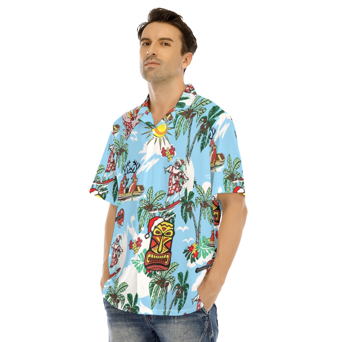 Tropical Reindeer And Santa Christmas Hawaiian Shirt