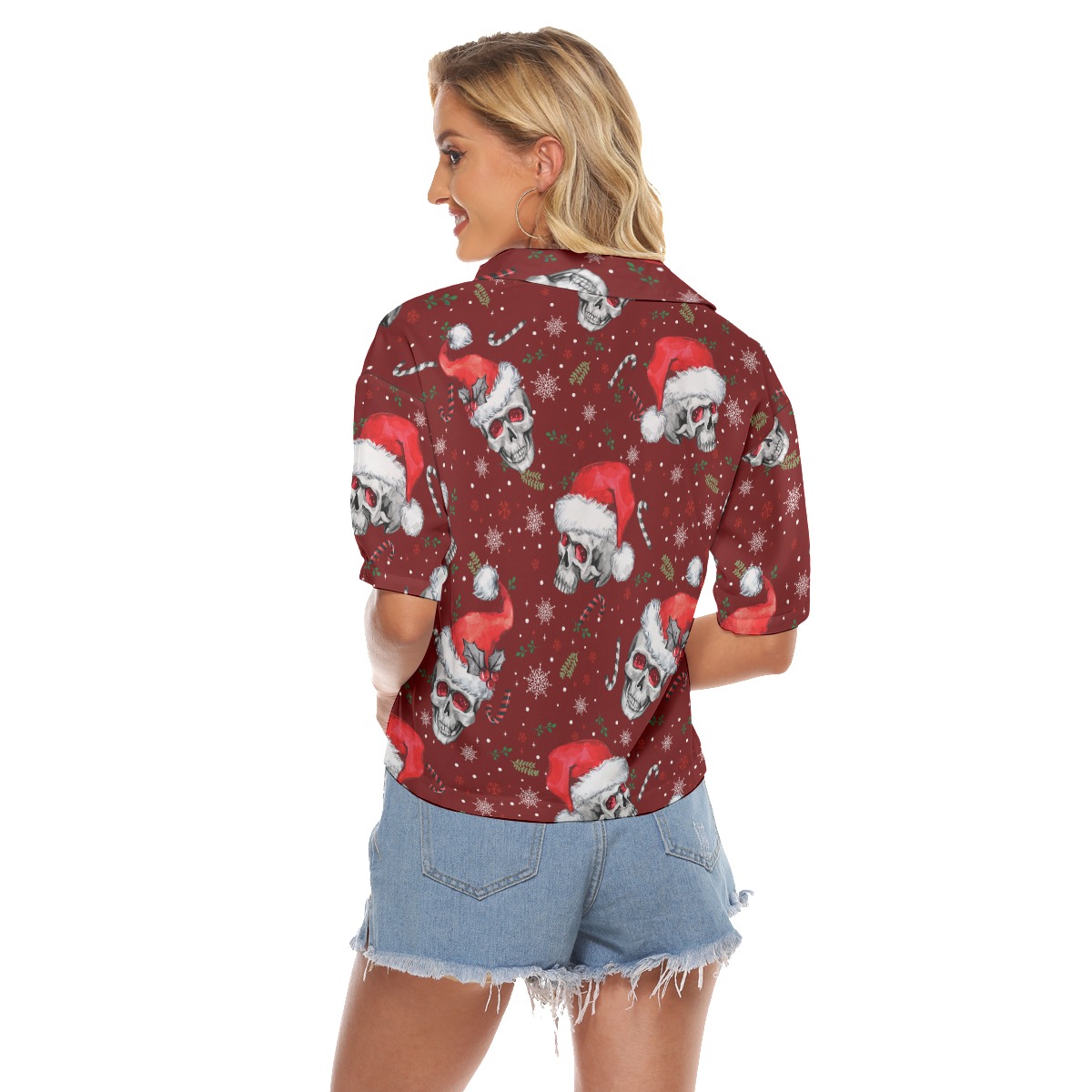 Christmas Skull Aloha V-Neck Shirt For Women