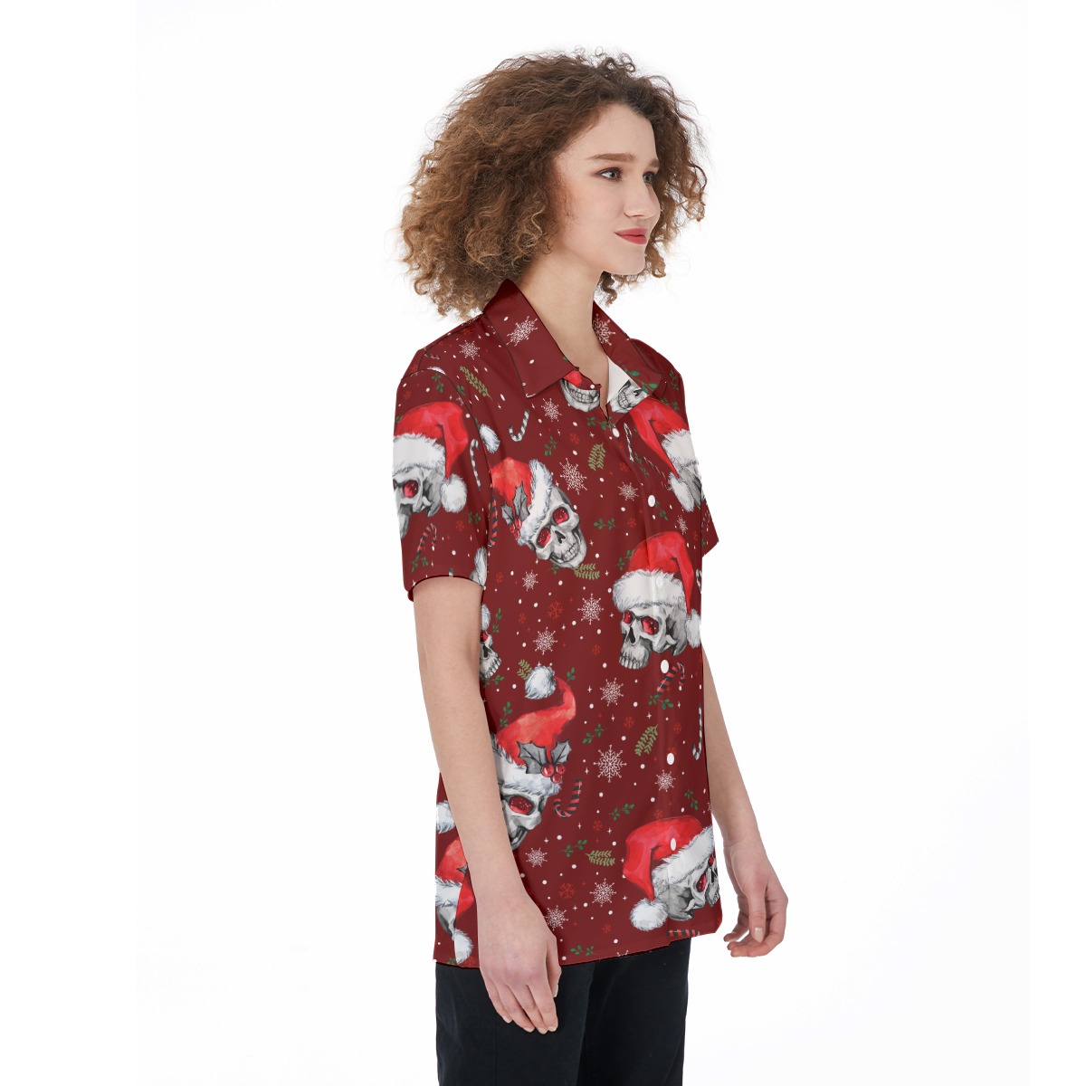 Christmas Skull Red Aloha Shirt For Women