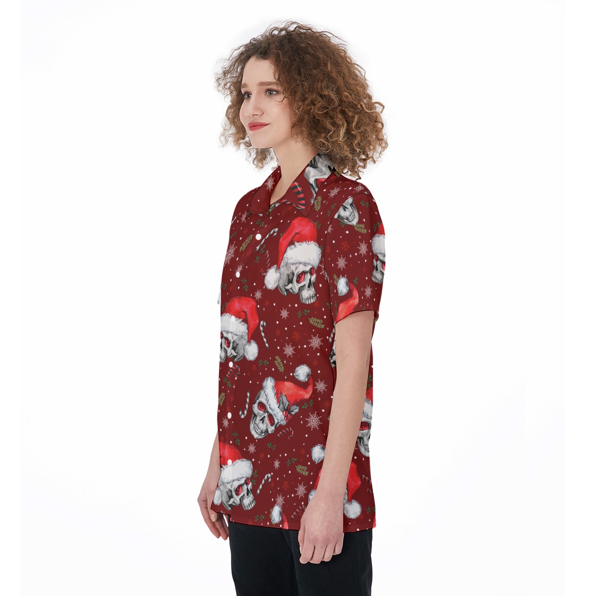 Christmas Skull Red Aloha Shirt For Women