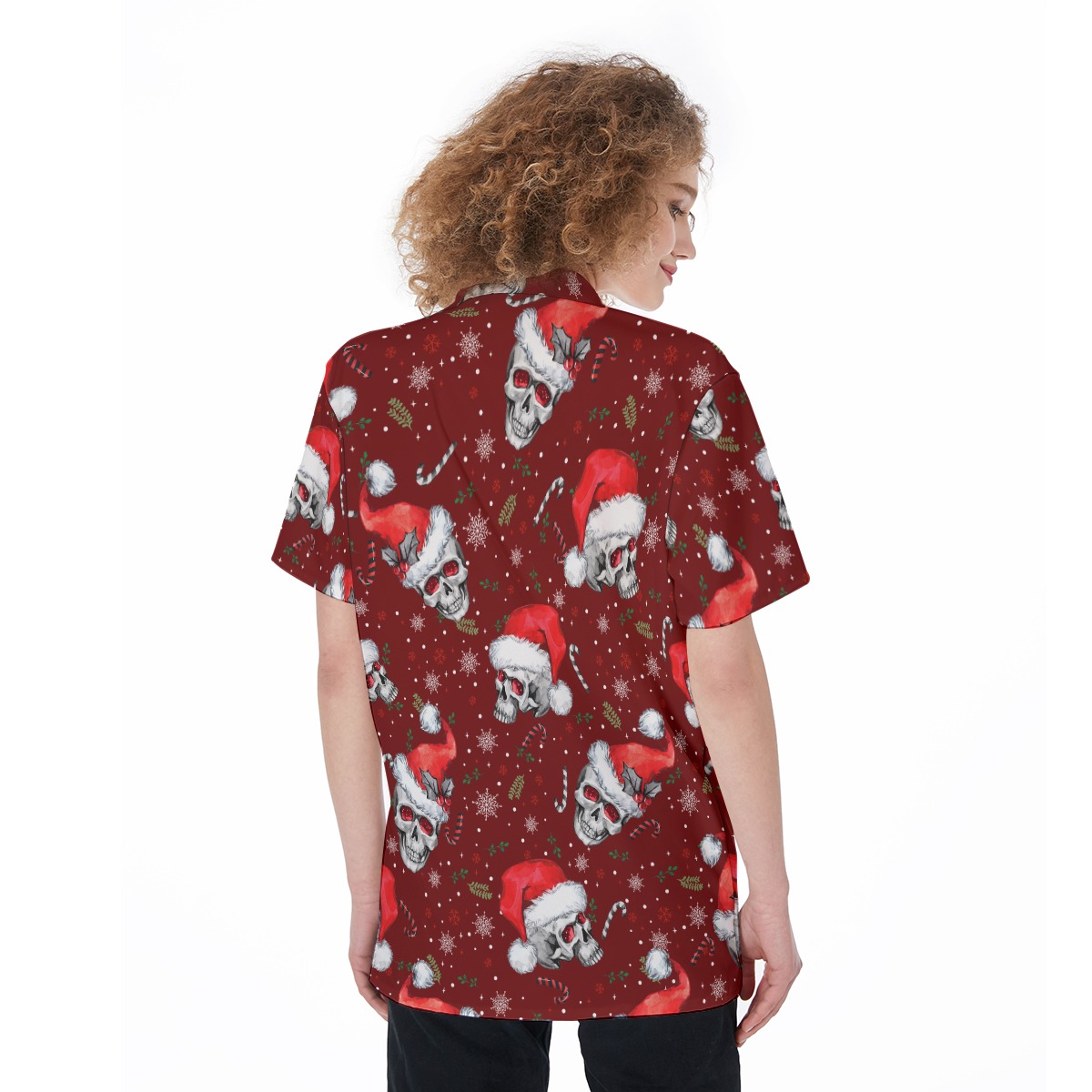 Christmas Skull Red Aloha Shirt For Women