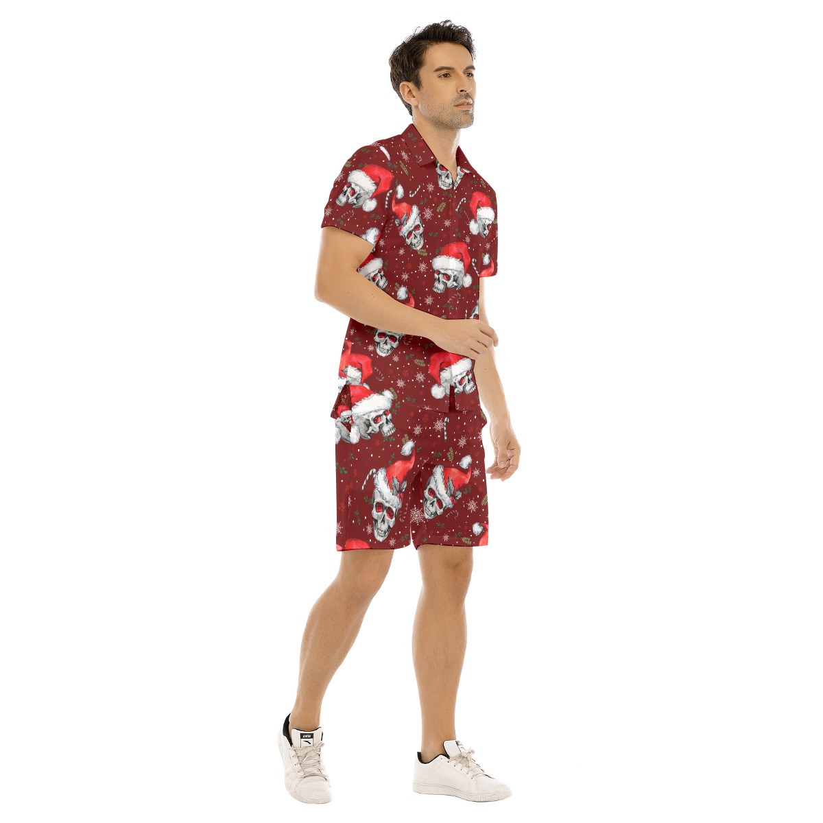 Funny Skull Christmas Hawaiian Shirt And Shorts For Men