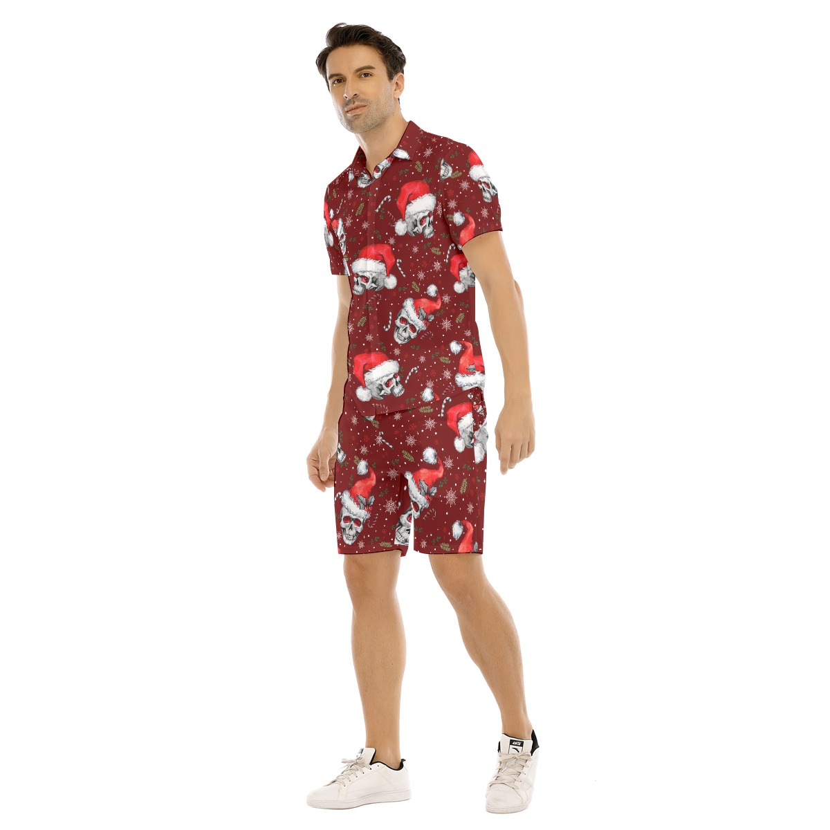 Funny Skull Christmas Hawaiian Shirt And Shorts For Men