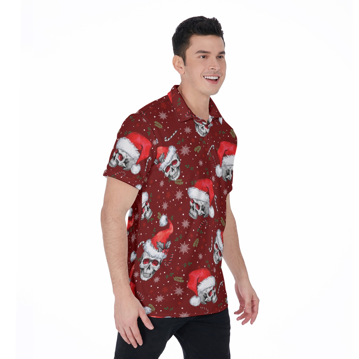 Unique Skull Christmas Aloha Polo Shirt For Men