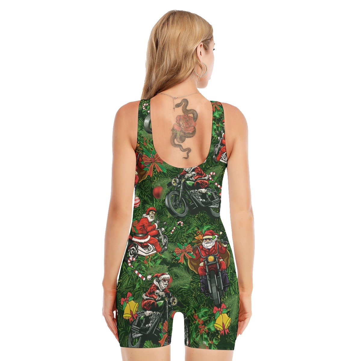 Santa And Motorcycle Hawaiian Sleeveless Swimsuit For Women