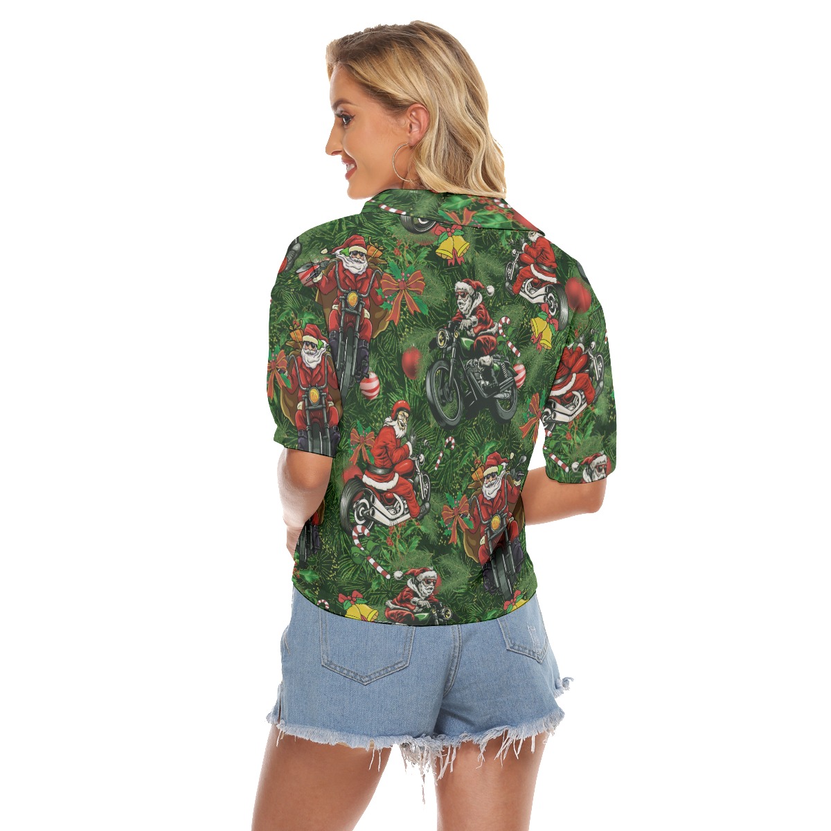Amazing Santa Biker Hawaiian Crop Top Shirt For Women