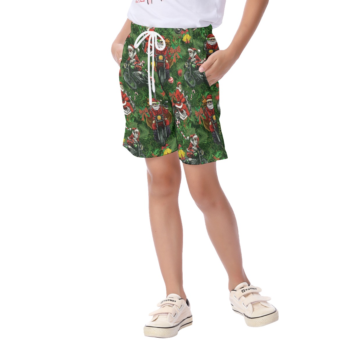 Santa Claus Riding Motorcycle Hawaiian Beach Shorts For Kids