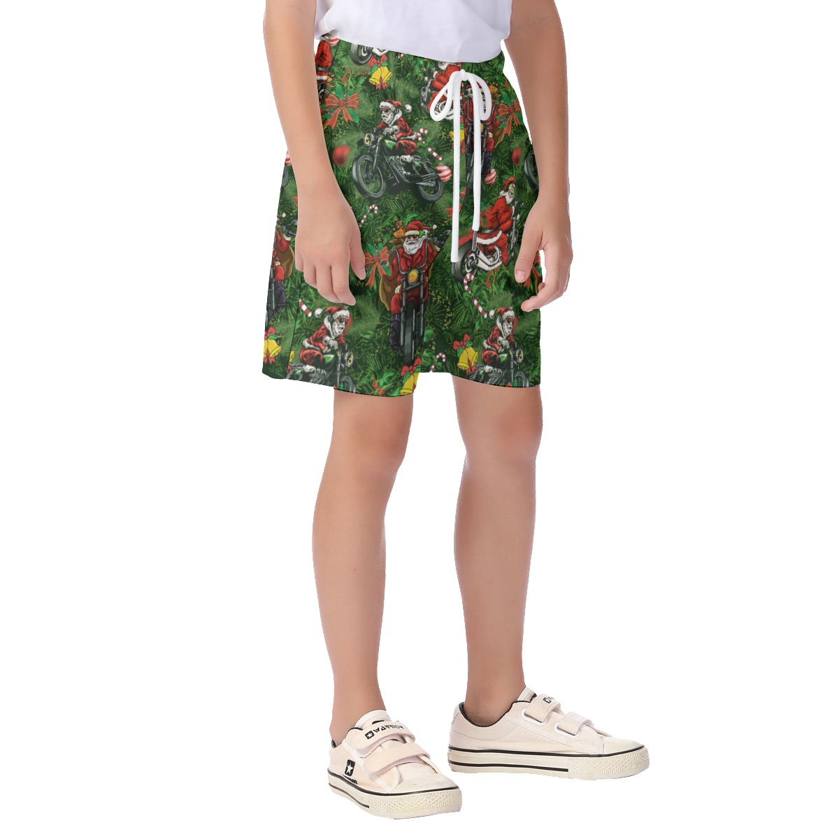 Santa Claus Riding Motorcycle Hawaiian Beach Shorts For Kids