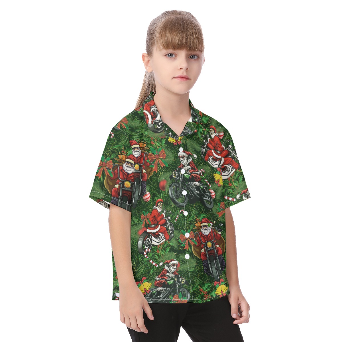 Funny Santa Riding Motorcycle Aloha Shirt For Kids