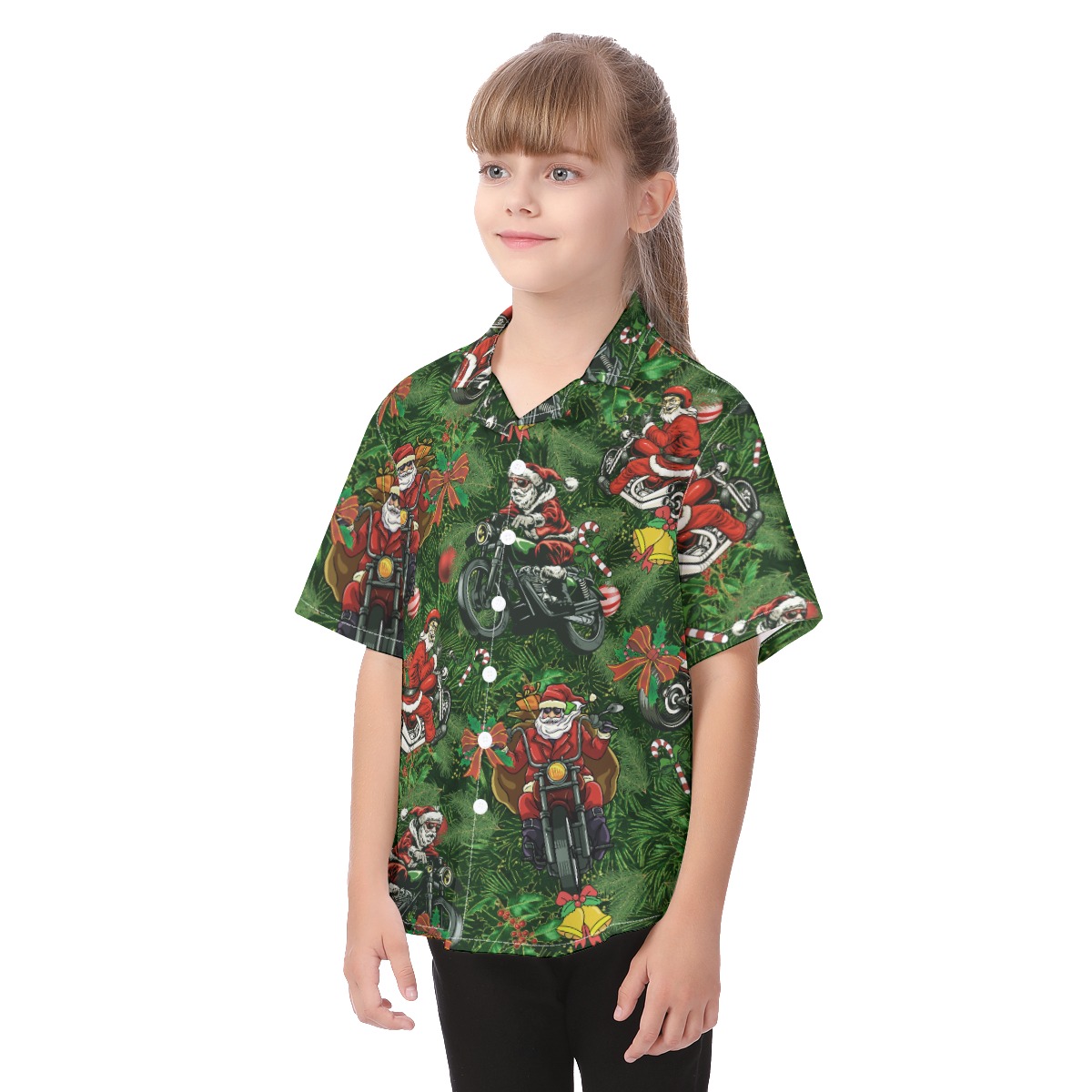 Funny Santa Riding Motorcycle Aloha Shirt For Kids