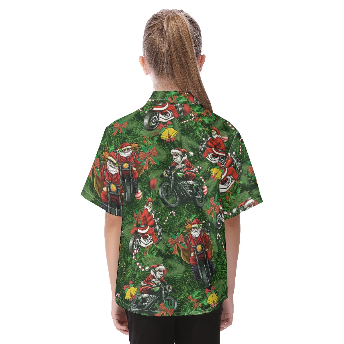 Funny Santa Riding Motorcycle Aloha Shirt For Kids