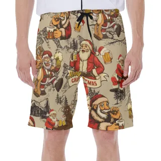 Santa Claus Beer Christmas Hawaiian Swim Trunks For Men