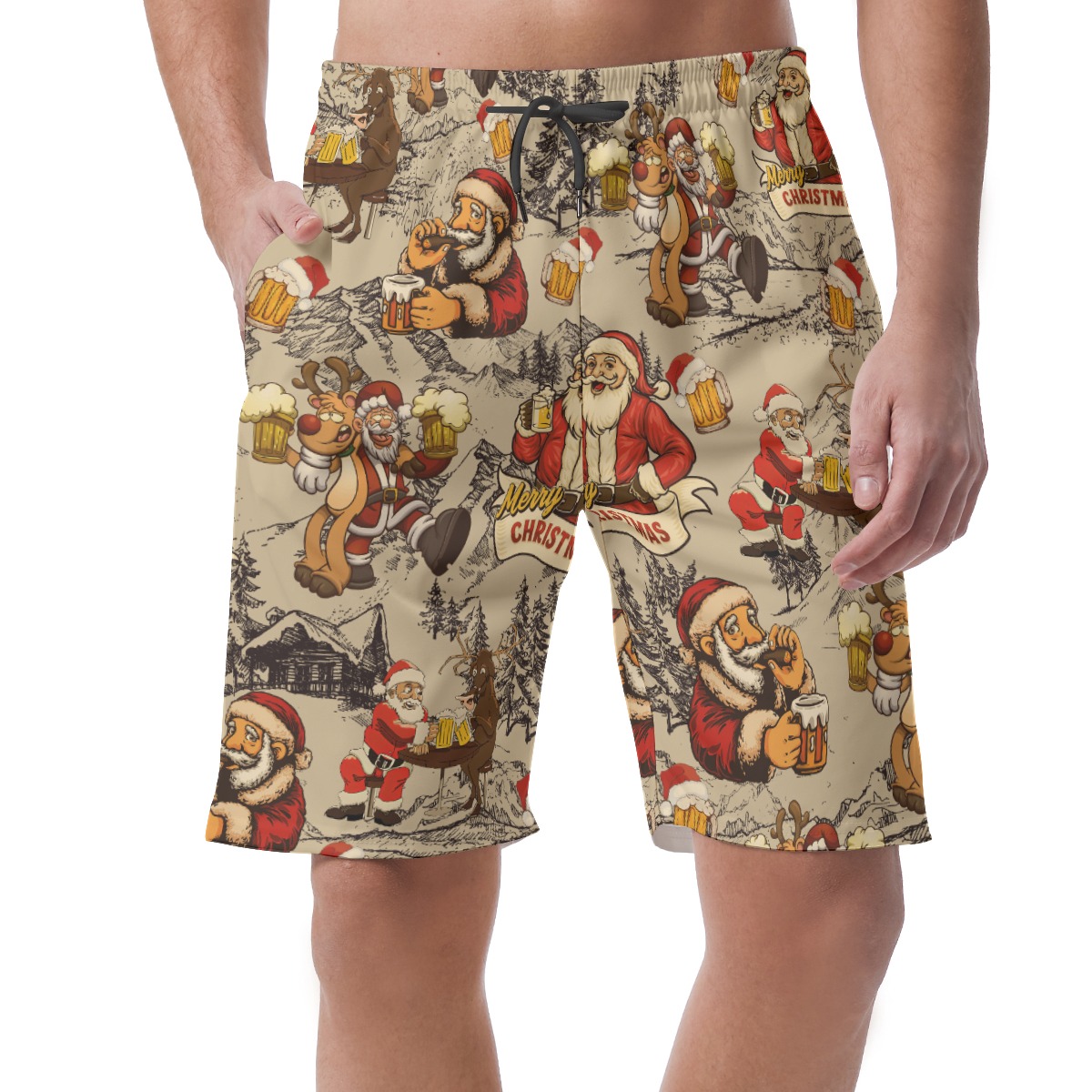 Funny Santa Claus Drinking Beer Hawaiian Beach Shorts For Men - variant image 1