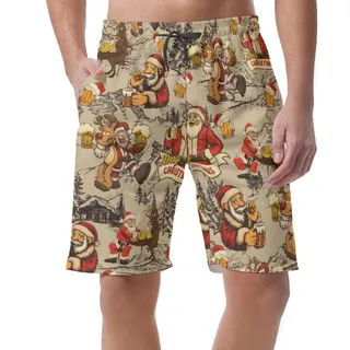 Funny Santa Claus Drinking Beer Hawaiian Beach Shorts For Men