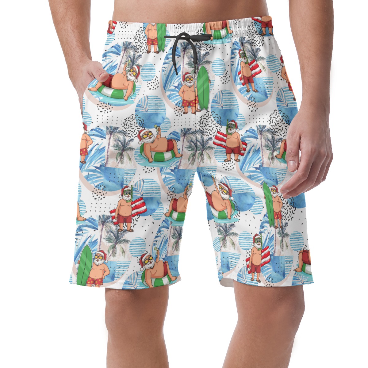 Santa Claus Surfing Aloha Beach Shorts For Men - variant image 1