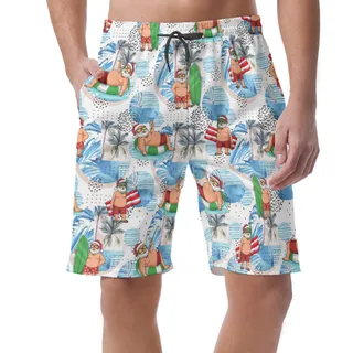 Santa Claus Surfing Aloha Beach Shorts For Men