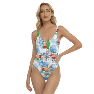 Funny Santa Surfing Hawaiian White Swimsuit