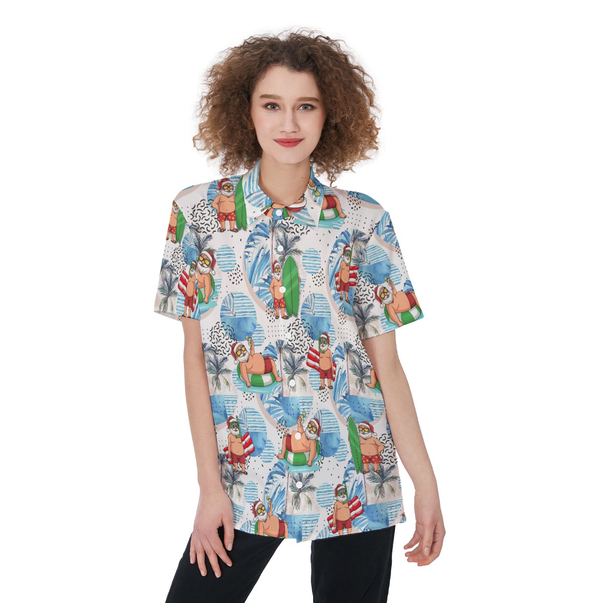 Funny Santa Claus Surfing Aloha Shirt For Women - variant image 1