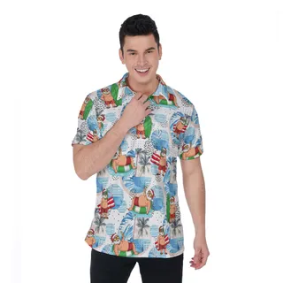Santa Surfing White Hawaiian Polo Shirt For Men