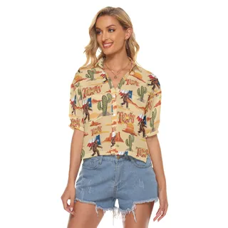 Bigfoot Texas State Flag Hawaiian Crop Top For Women