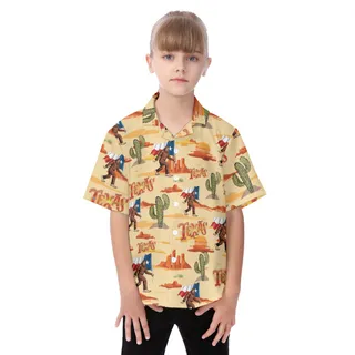 Bigfoot Texas Flag Hawaiian Button Up Shirt For Kids