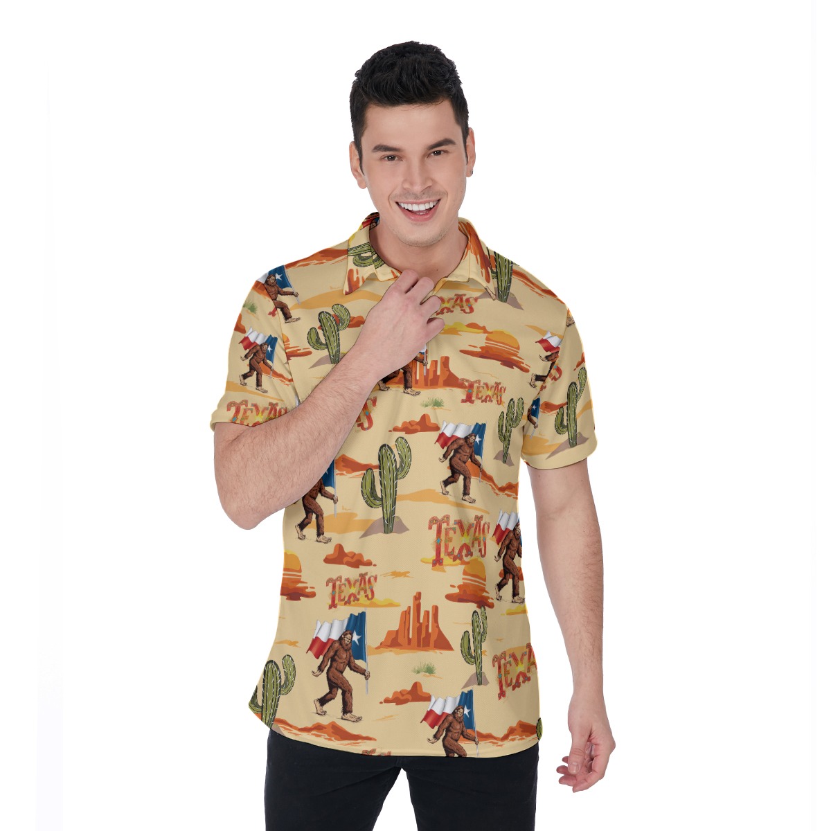 Bigfoot Texas Hawaiian Polo Shirt For Men - variant image 1