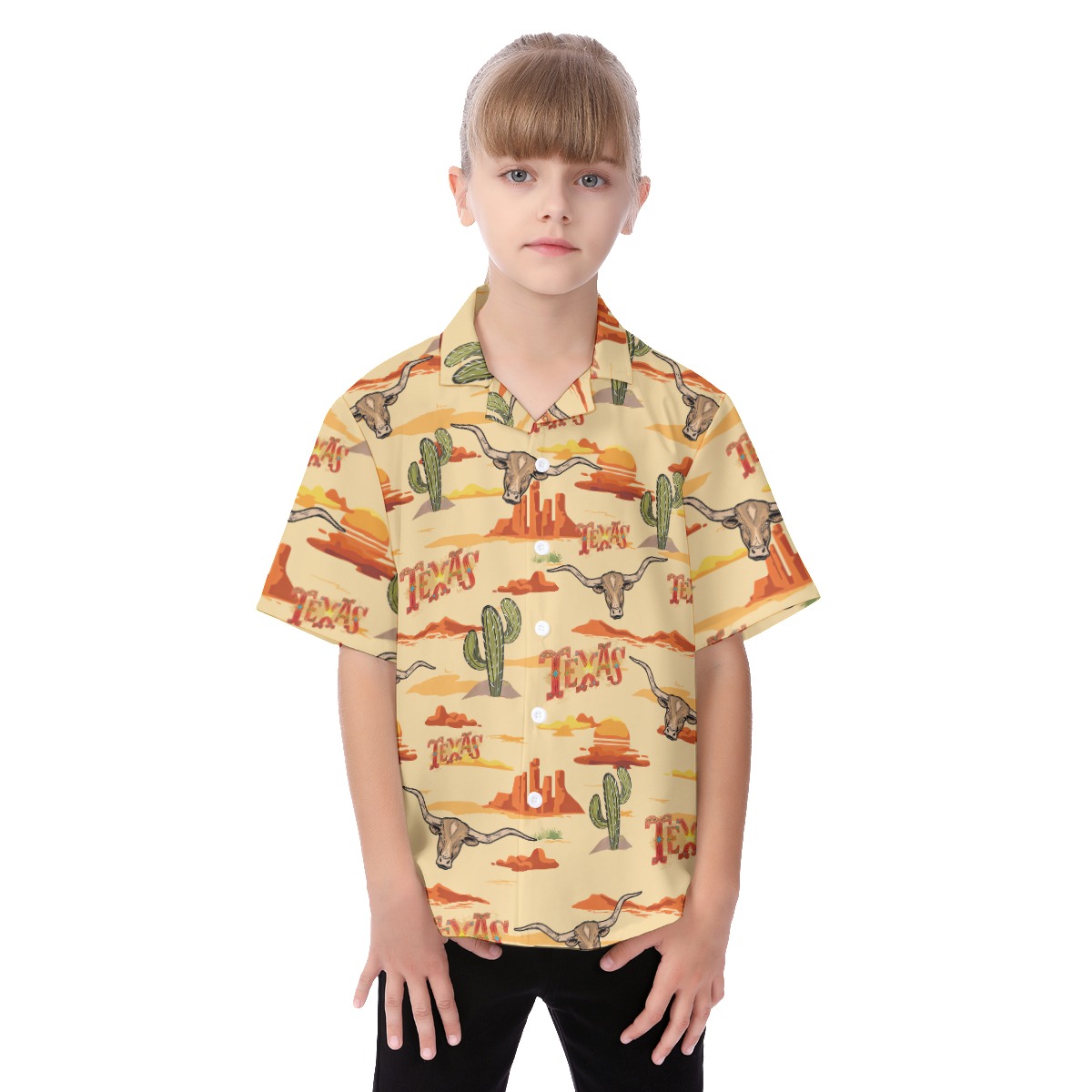 Texas Hawaiian Button Up Shirt For Kids - variant image 1
