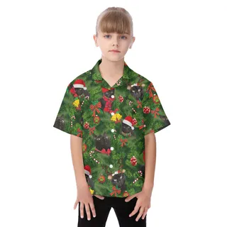 Cute Christmas Black Cat Hawaiian Shirt For Kids
