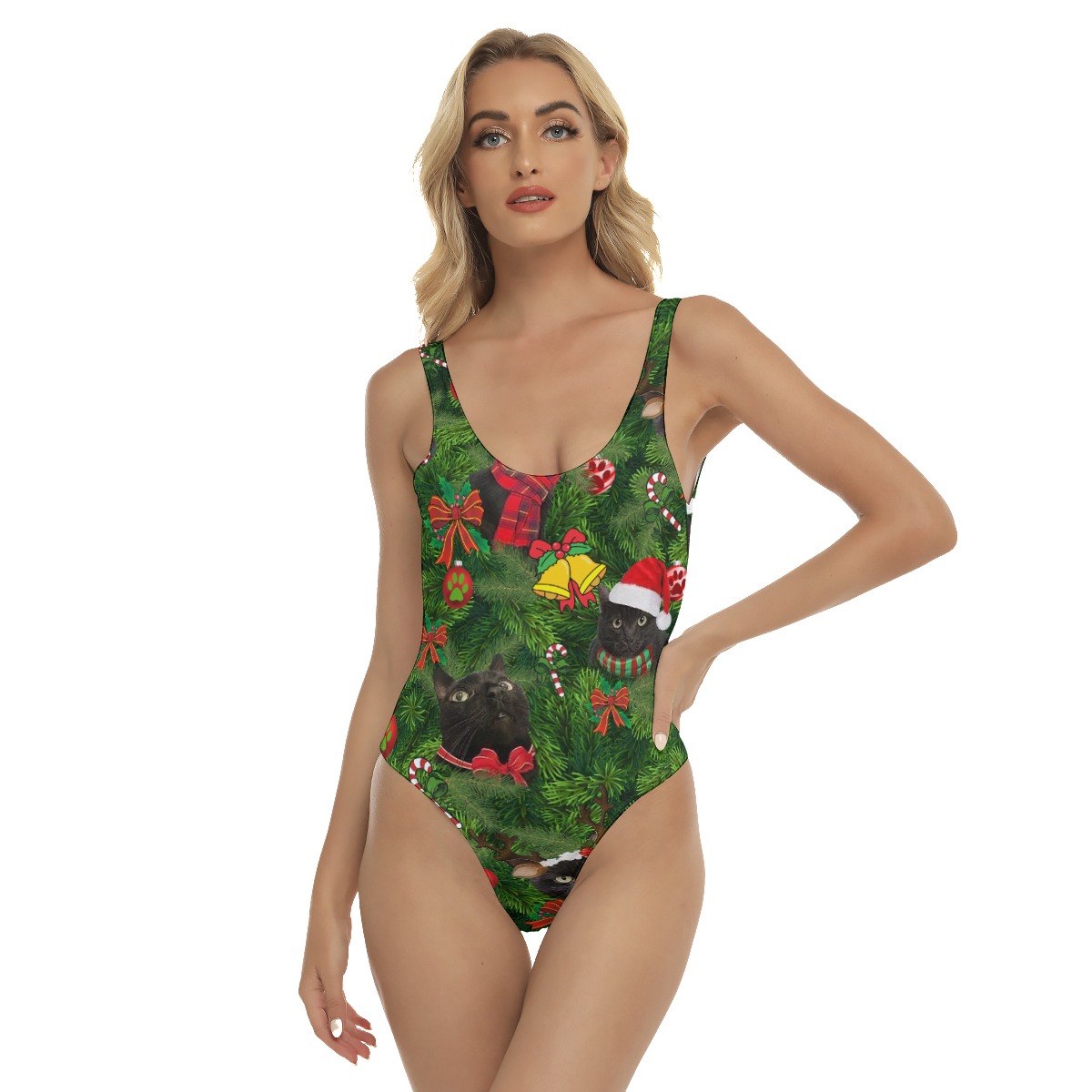 Cute Black Cat Christmas Swimsuit For Women - variant image 1
