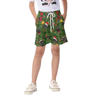 Black Cat Christmas Board Shorts For Kids