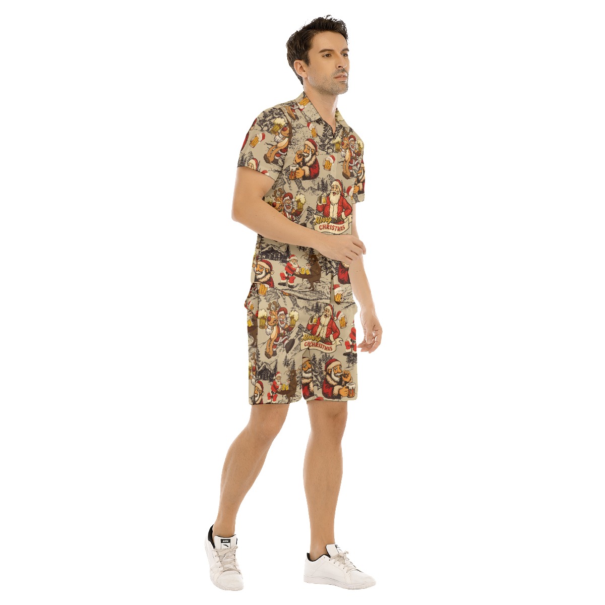 Christmas Santa Beer Hawaiian Shirt And Shorts For Men