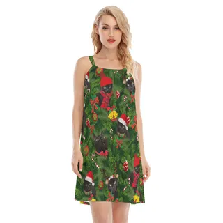 Black Cat With Christmas Hat Aloha Dress