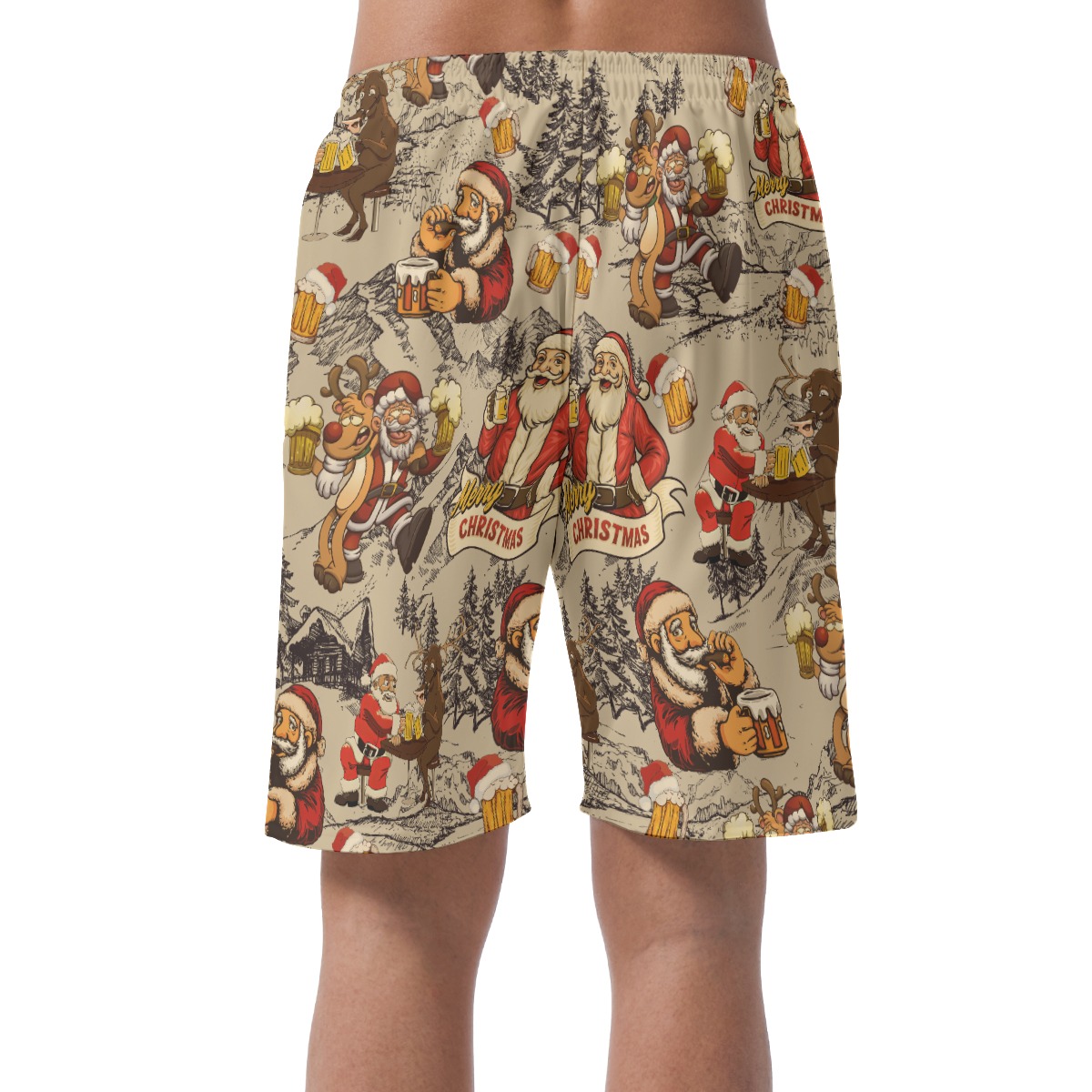 Funny Santa Claus Drinking Beer Hawaiian Beach Shorts For Men