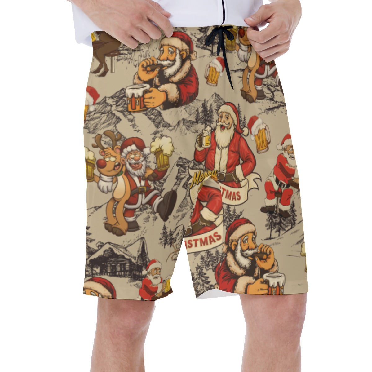 Santa Claus Beer Christmas Hawaiian Swim Trunks For Men