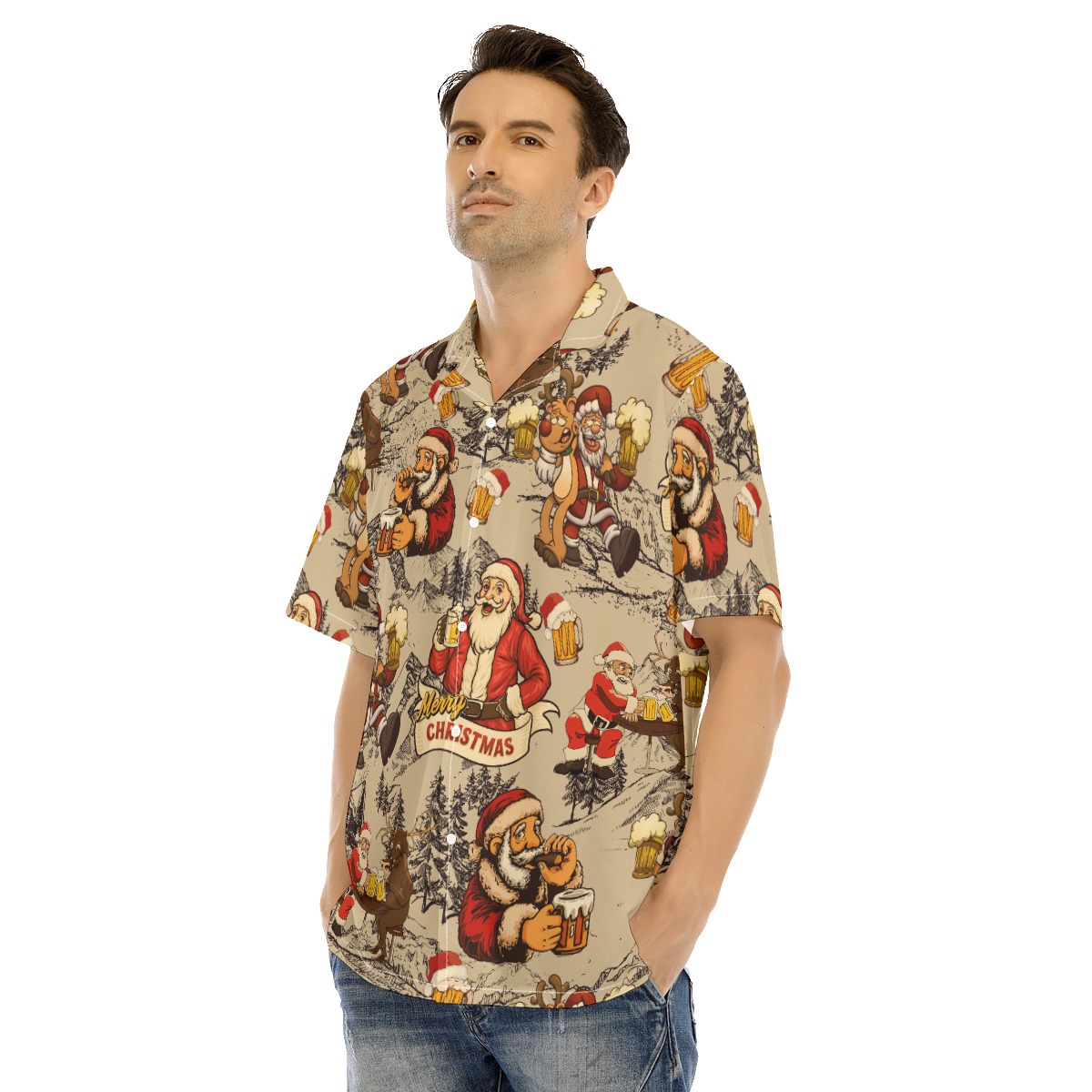 Christmas Santa Drinking Beer Hawaiian Shirt